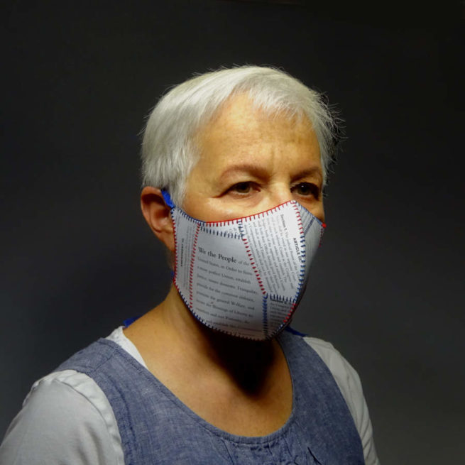 artist Karen Krieger wearing Life Support mask